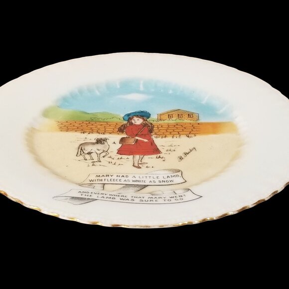 Vintage Baby Plate “ Mary Had a Little Lamb” Rhyme – Mid  Antique Nursery Rhyme Plate Rare Victoria Porcelain Mary Had A Little Lamb